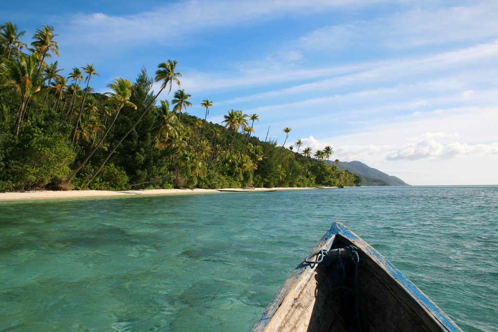 Exploring the beaches by boat.