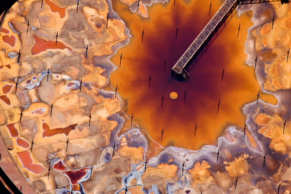 The inside of a holding tank at an oil sands upgrader facility - Fort McMurray, Canada.