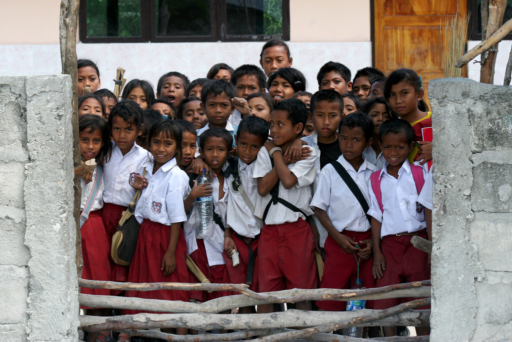 school-uniform-indonesia Kids in school uniform in Timor, Indonesia.