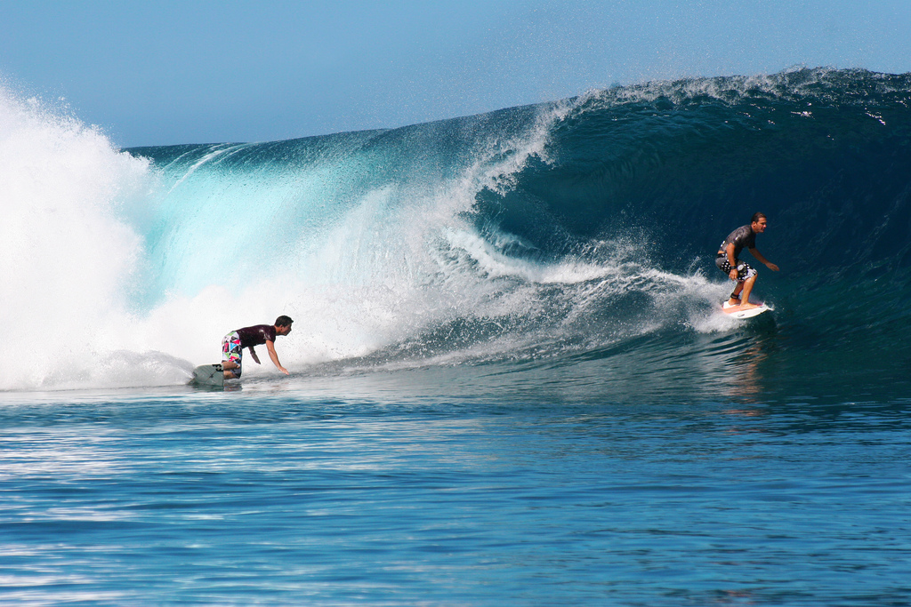 surfers-surfing-teahupoo-tahiti Teahupoo is also renowned for the consistent number of barrels it delivers. It is a rewarding location and is widely regarded as being on the 'must-surf' list of every enthusiastic surfer.