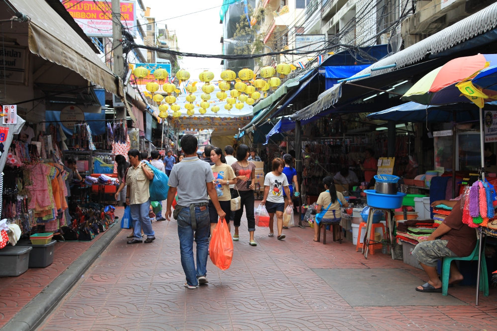 Walking along in Bangkok's Chinatown.