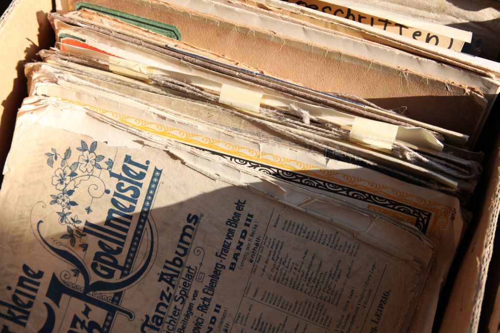 fleamarket-old-books-austria Old piano music sheets.