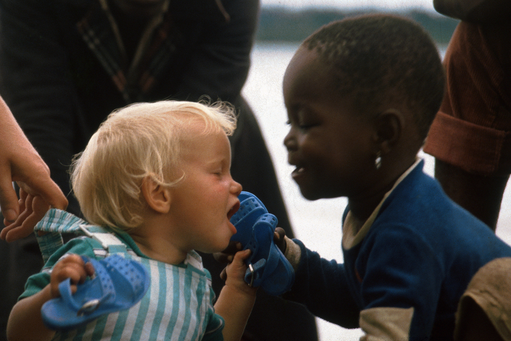 Little Nisa & and an African boy in the Sudan.