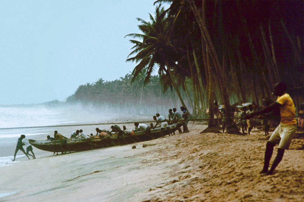 Fishermen pulling in the catch near Lome in Togo.