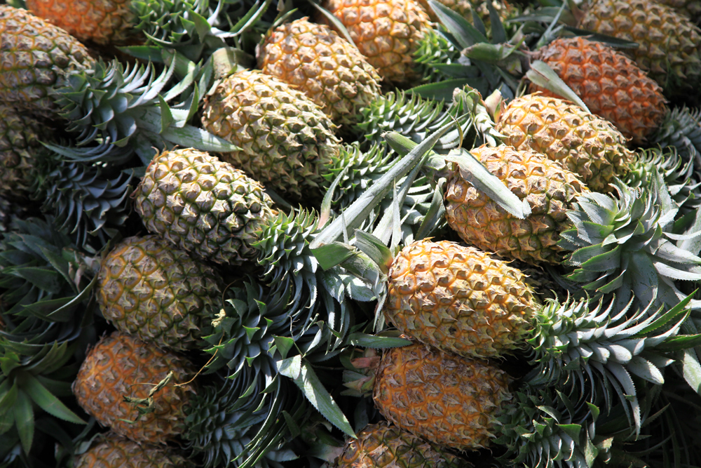 Fresh Pineapples at a market in Bangkok.