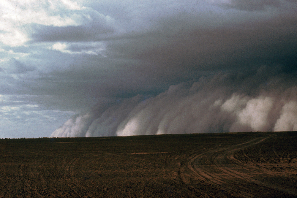 An approaching sand storm in the Sahara desert, Niger.