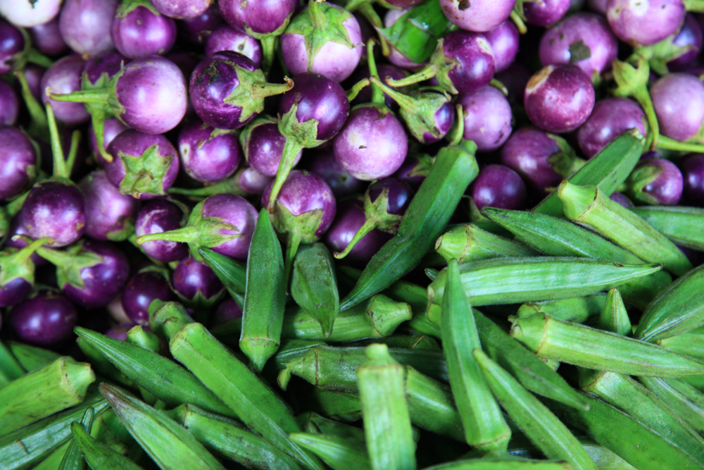 Thai aubergine and Okra can be found at the markets in Bangkok.