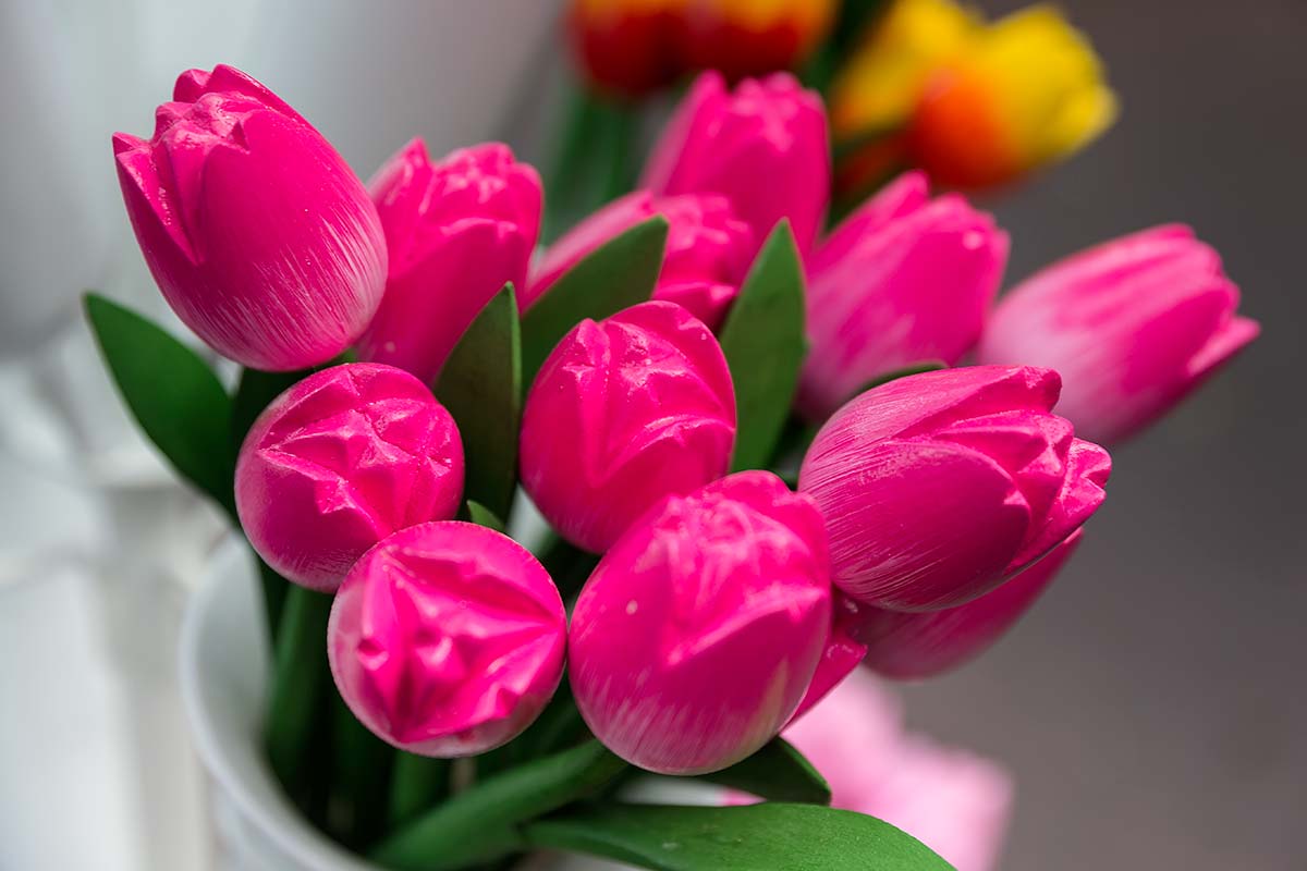 Flowers - tulips in particular - in Amsterdam can be found in different forms; here you see tulips made out of wood.