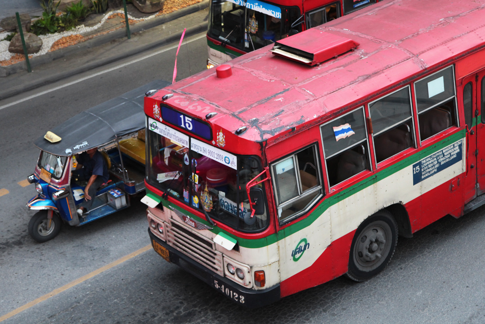 Buses in Bangkok provide an incredibly cheap way to travel from one side of the city to another. It's also a great way to see the real Bangkok you don't often see if you're traveling by other means of transportation.