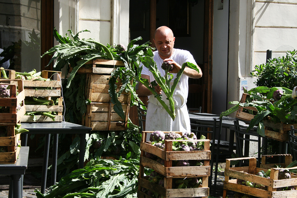 Preparing artichokes in the Jewish quarter of Rome.