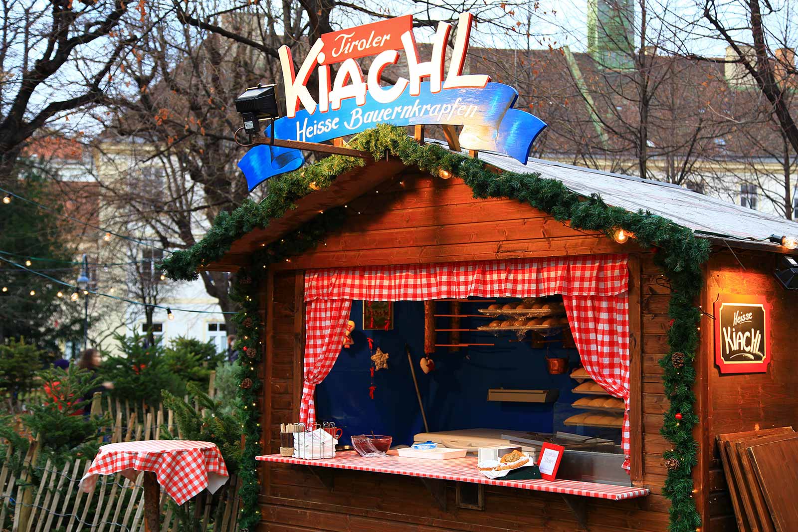 A typical food hut at a Viennese Christmas market.