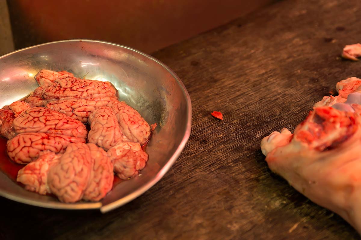 Pig's brain can also be found at wet markets in Hong Kong.