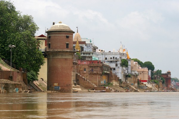 varanasi-view-from-boat-ganges-river-ghats-india The view of Varanasi while on a boat trip on the Ganges river.
