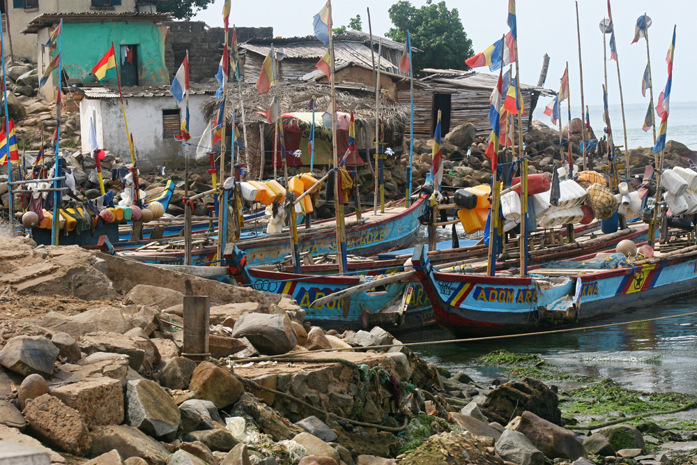 The fishing boats near Elmina Castle in Ghana.