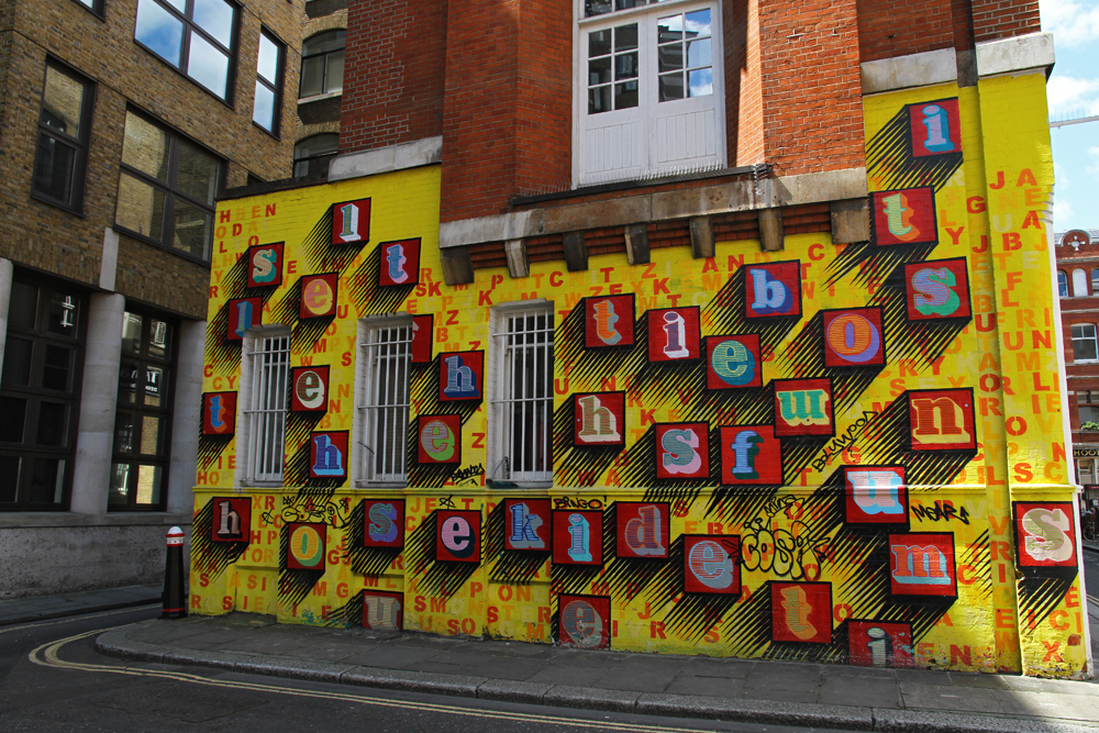colorful-wall-with-ABC-london-uk A colorful ABC wall in London.