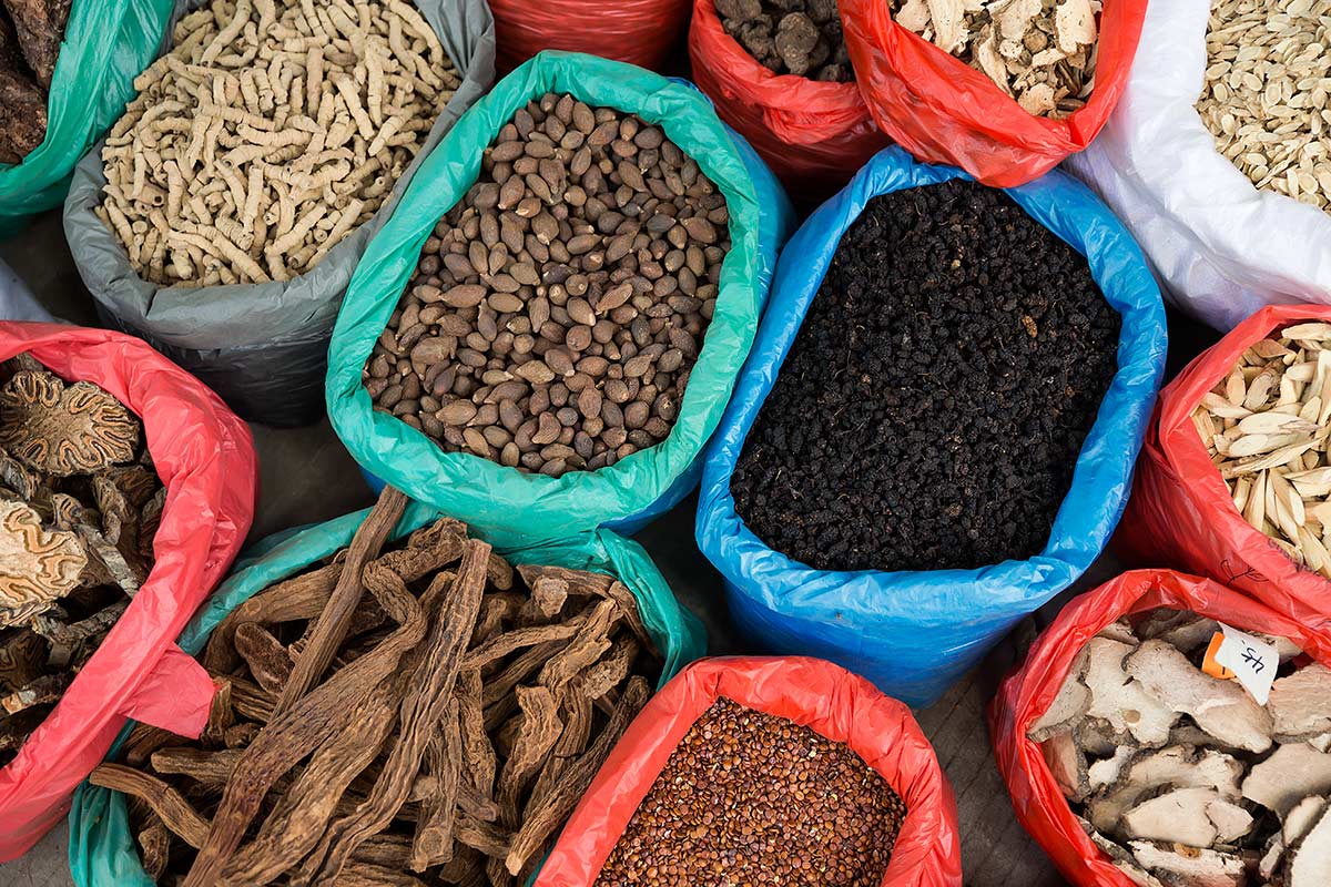 All sorts of herbs can be found at Qingping market in Guangzhou.