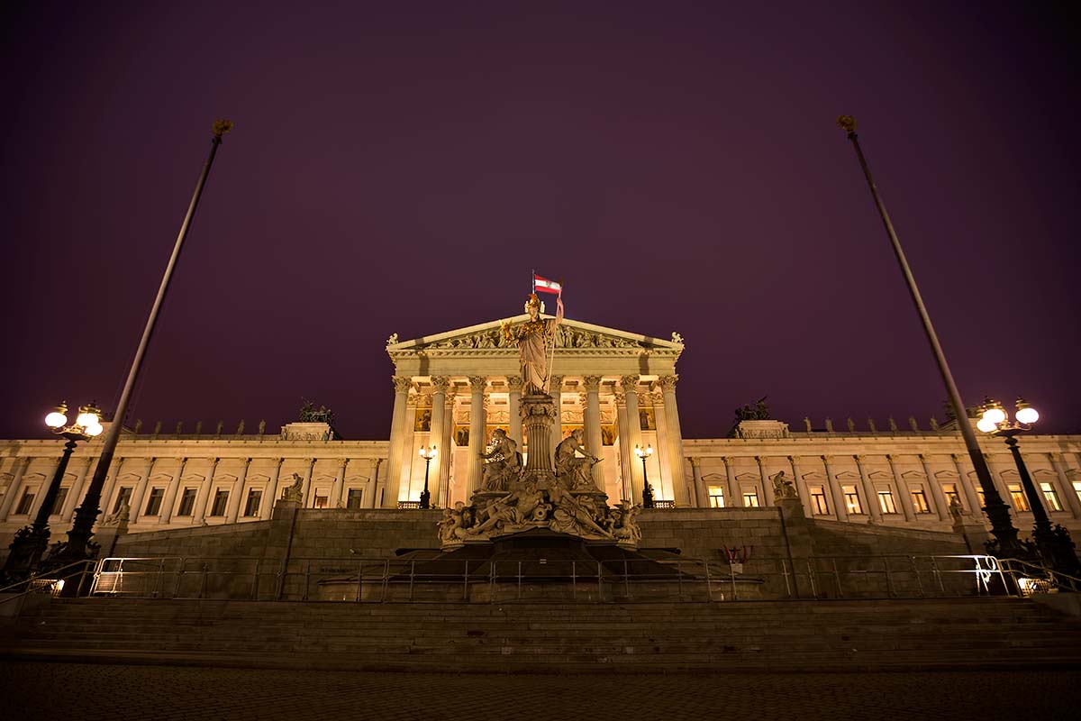 Just across the Hofburg palace sits the Austrian Parliament with the Pallas Athena fountain in front of the main entrance.