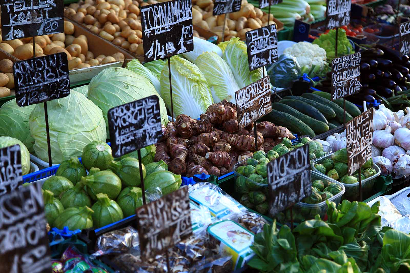 Vegetables at the Brunnenmarket in Vienna, Austria.