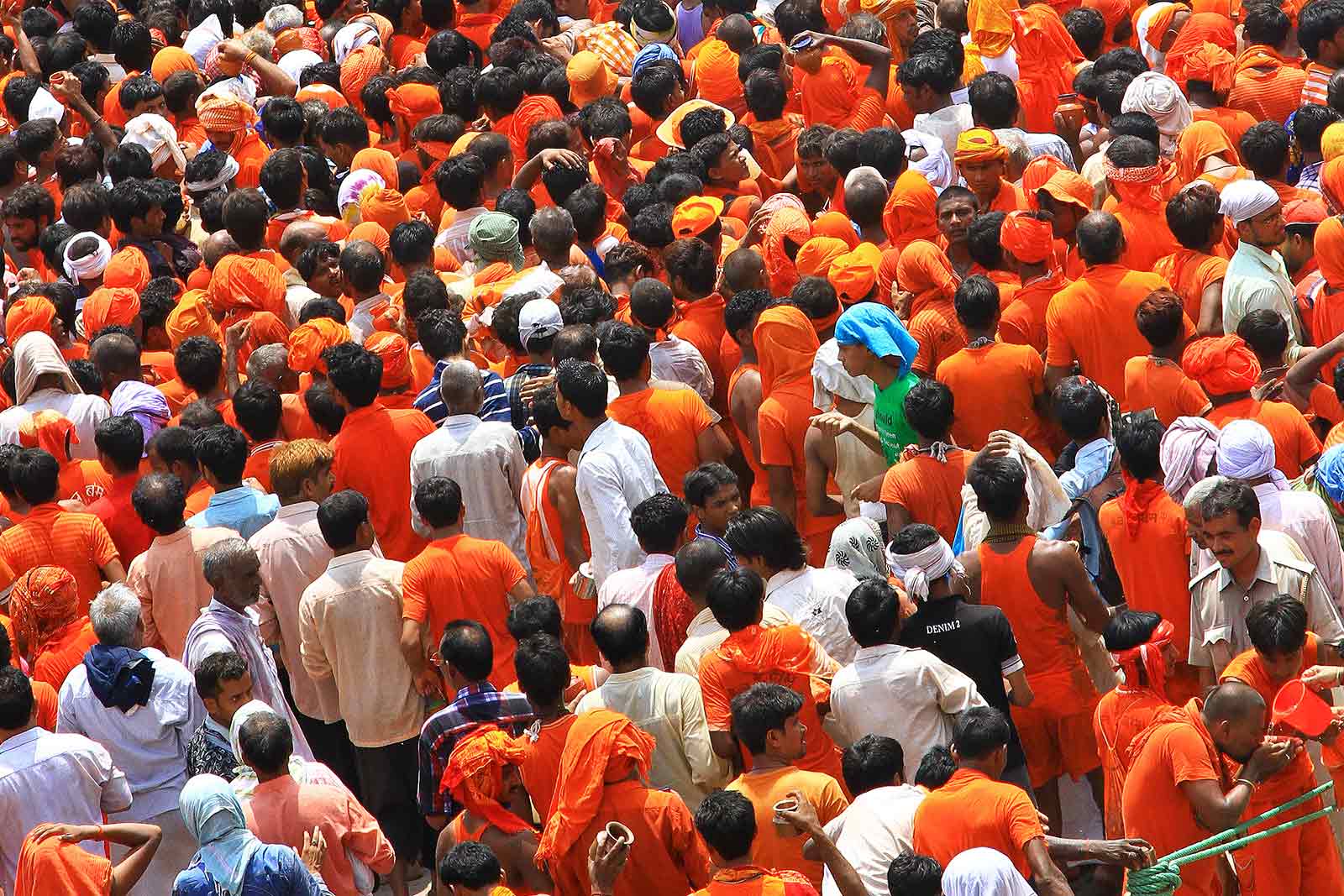 Crowds of people in Varanasi, India.