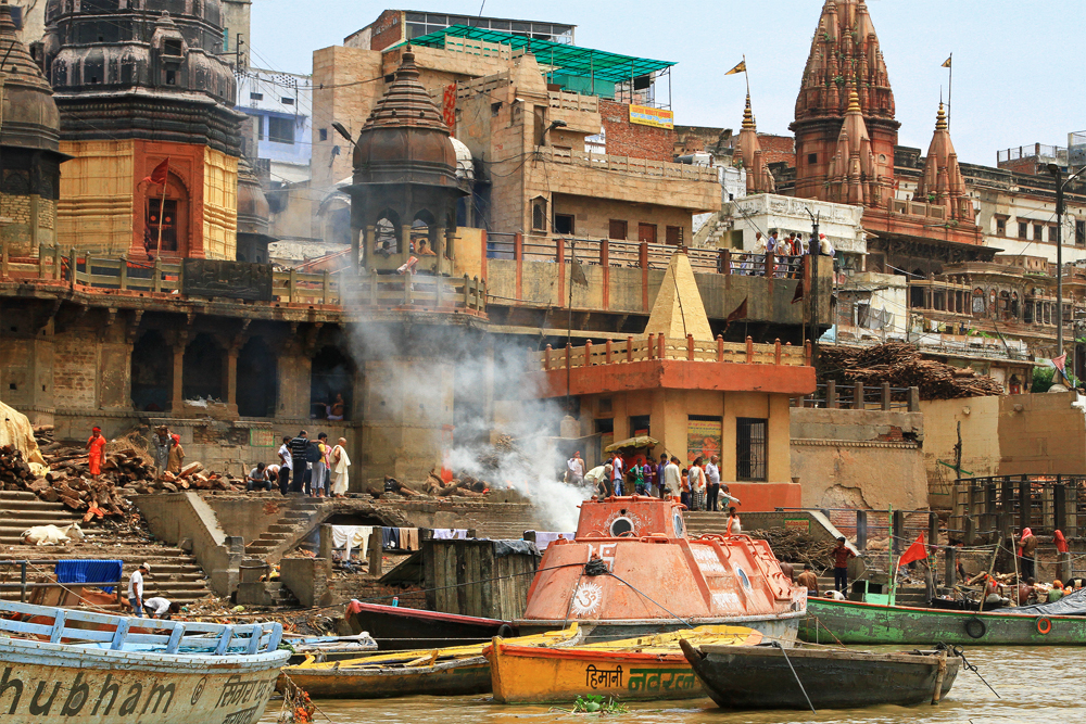 Burning grounds at the Ghats in Varanasi, India.