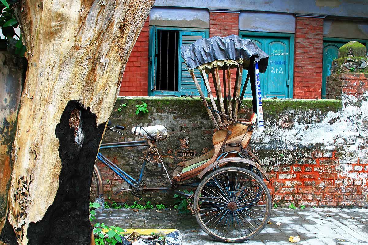 Rickshaws can be seen all over the city of Kolkata.