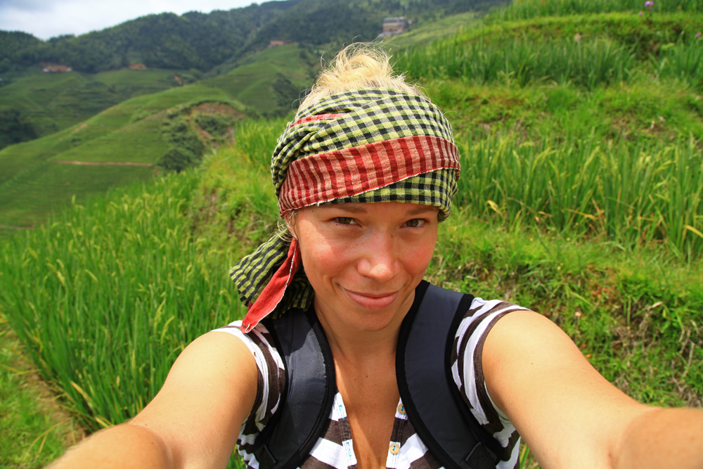 In the middle of the Dragon's Backbone Rice Terraces.