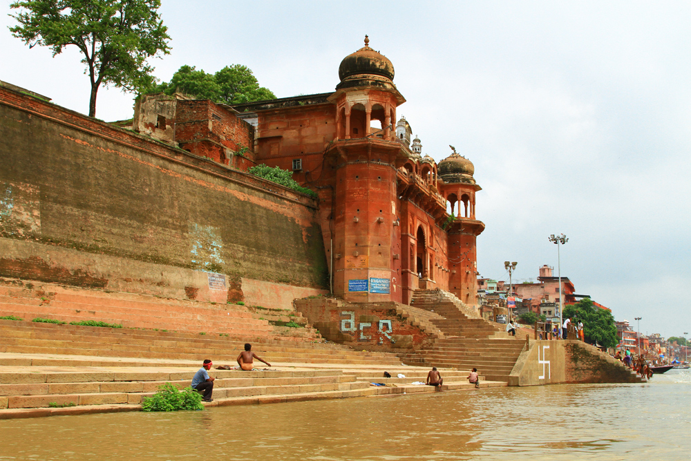 The view of Varanasi from a boat ride on the Ganges river.