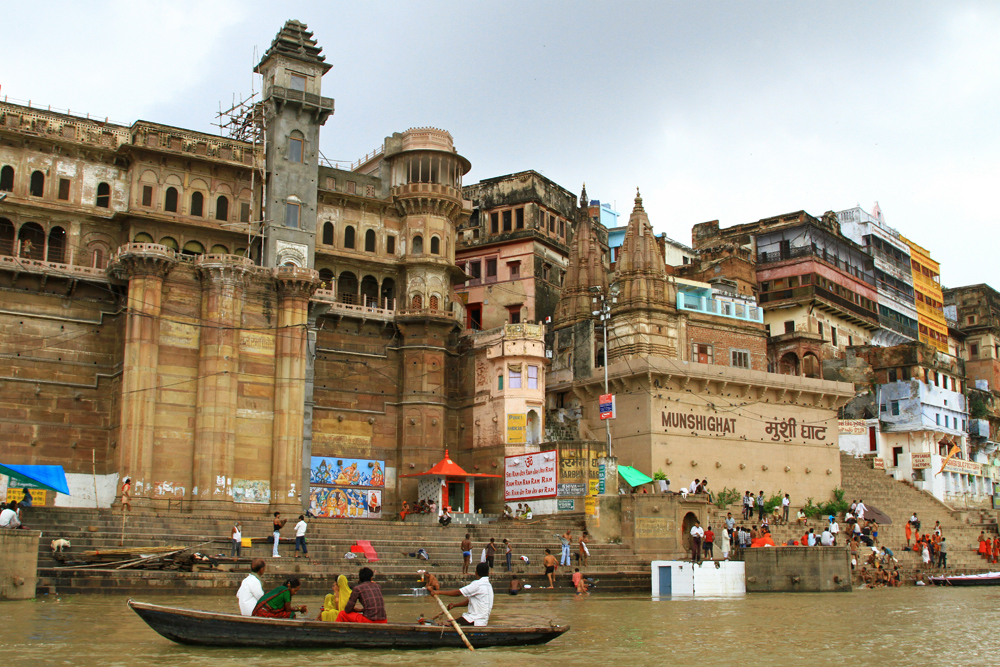 The view of Varanasi from a boat ride on the Ganges river.