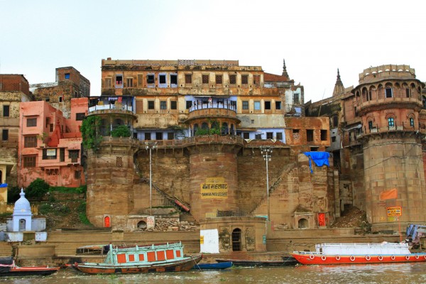 boat-ride-ganges-river-ghats-varanasi-india-5 The view of Varanasi from a boat ride on the Ganges river.