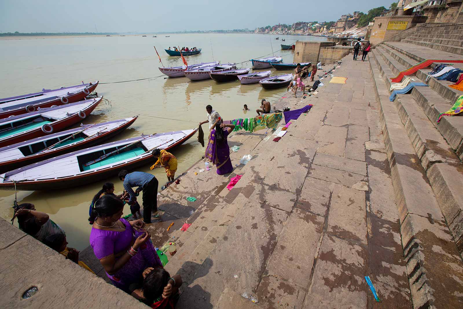 Drying and washing of clothes happens all along the Ghats in Varanasi.