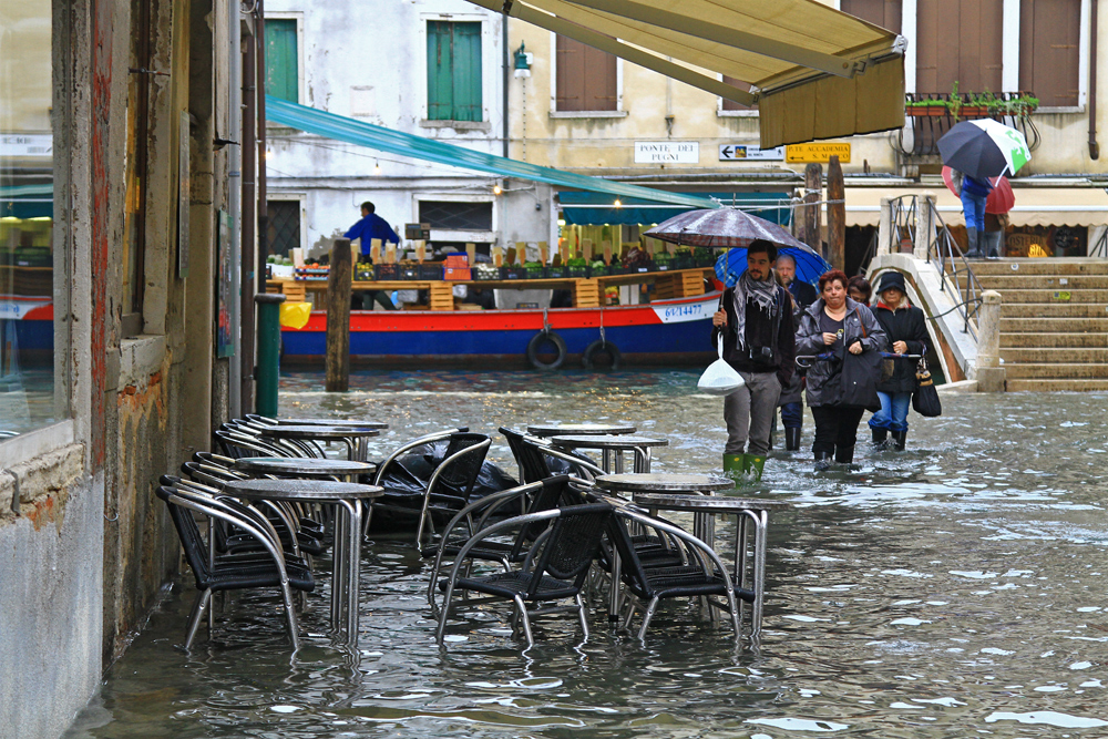 High water in the streets of Venice, Italy.