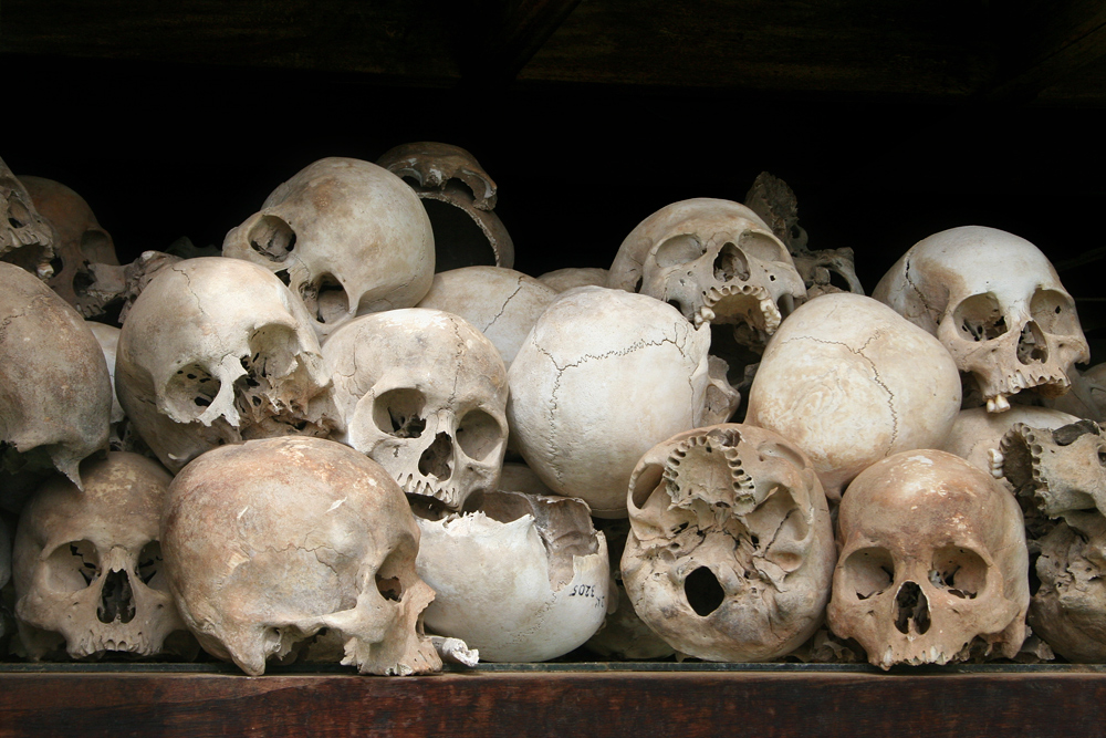 Human skulls at the Killing Fields in Cambodia.