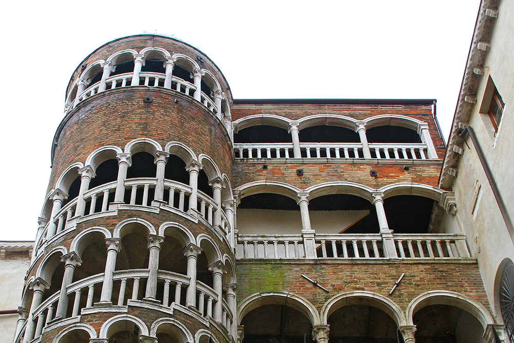 Scala Contarini del Bovolo in Venice is best known for the external spiral staircase, with a plethora of arches.