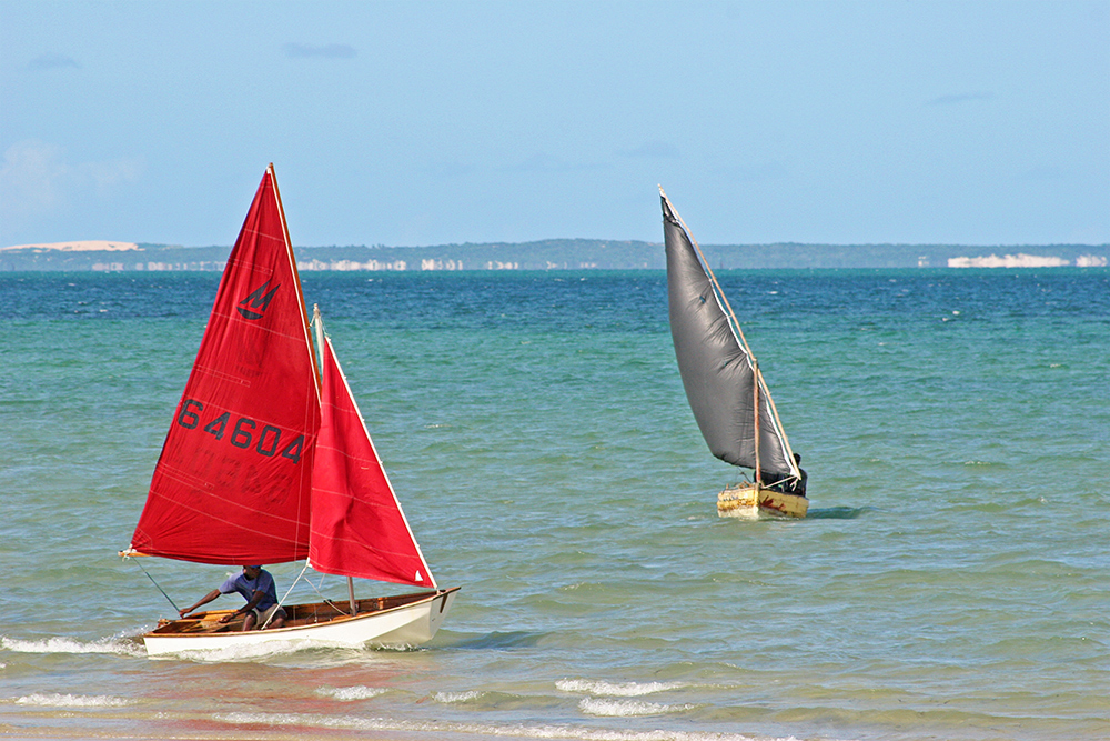 Sailing boats near Bazaruto Island in Mozambique.