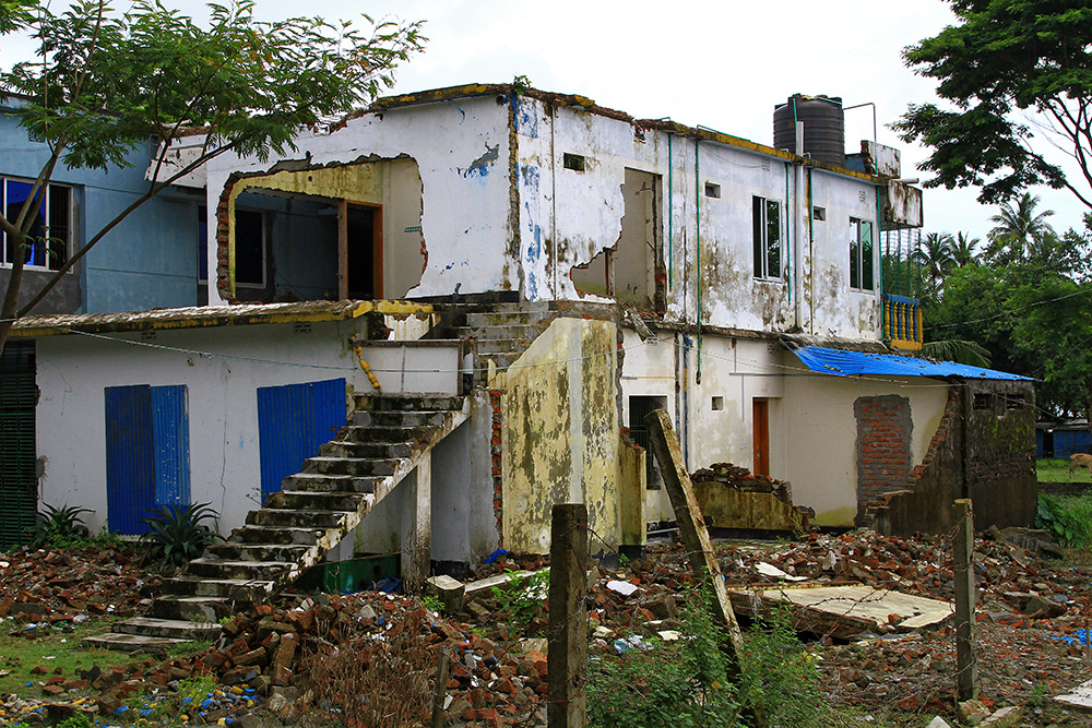 Destroyed building from the cyclone in Kuakata, Bangladesh.