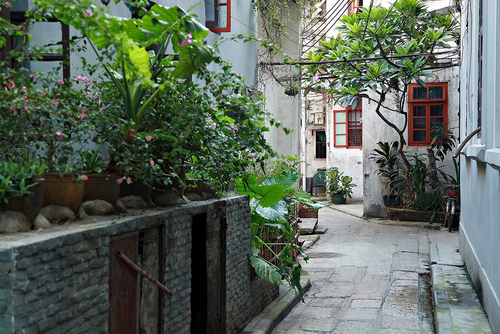 Walking along the old quarter in Guangzhou, China.