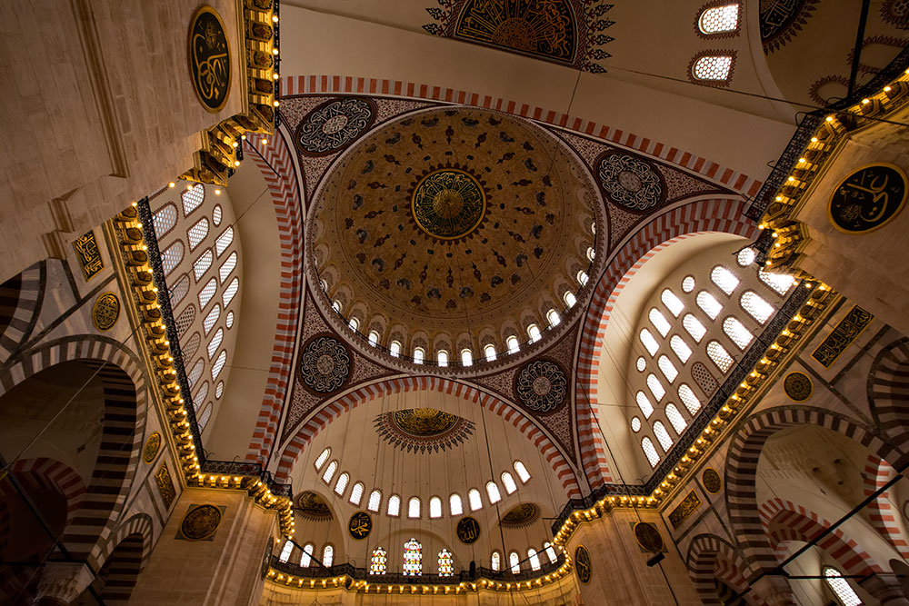 Inside Süleymaniye Mosque in Istanbul, Turkey.