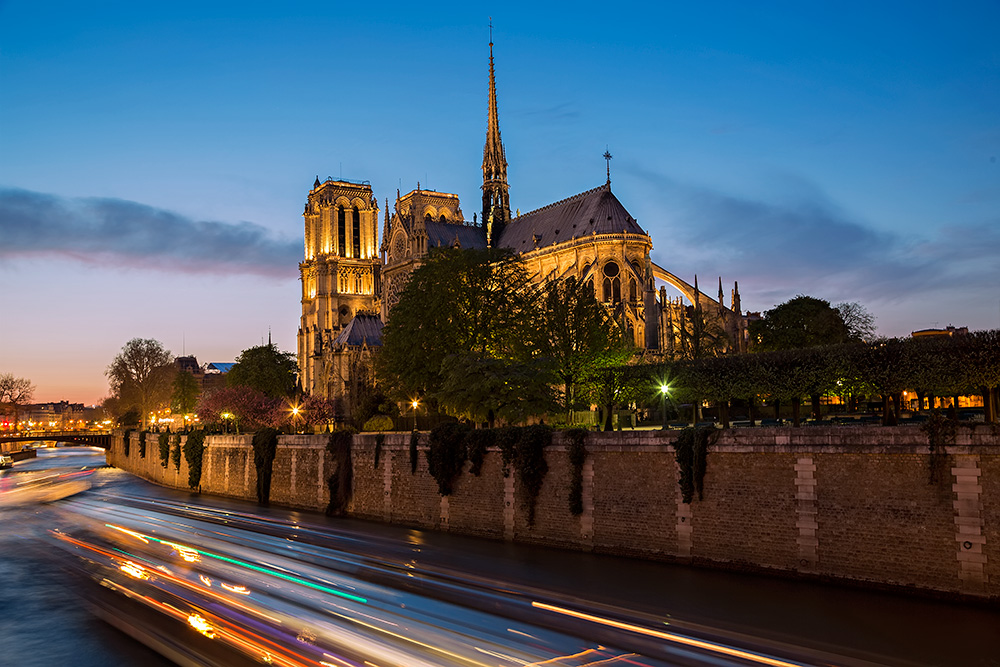 Cathedral Notre Dame in Paris at night.