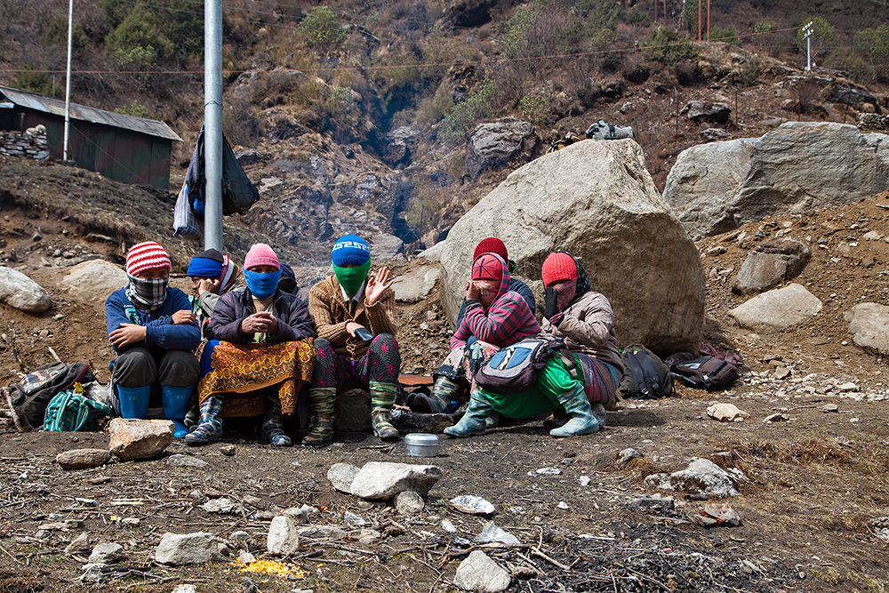 Workers up at Nathu La Pass near Lake Tsongmo in Sikkim.