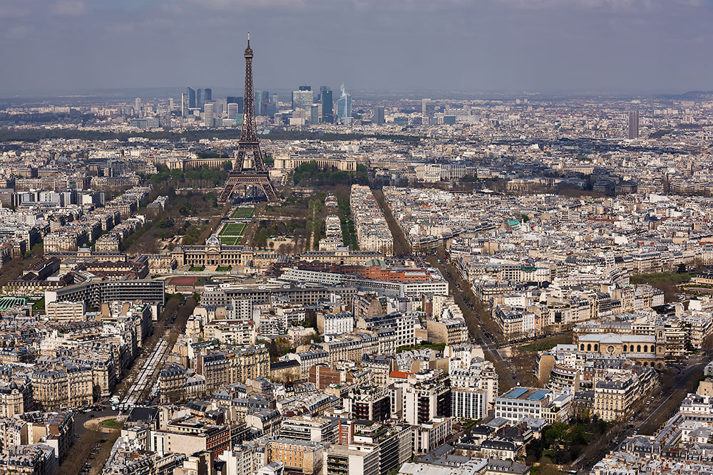 The view of the Eiffel Tower from Tour Montparnasse in Paris, France.