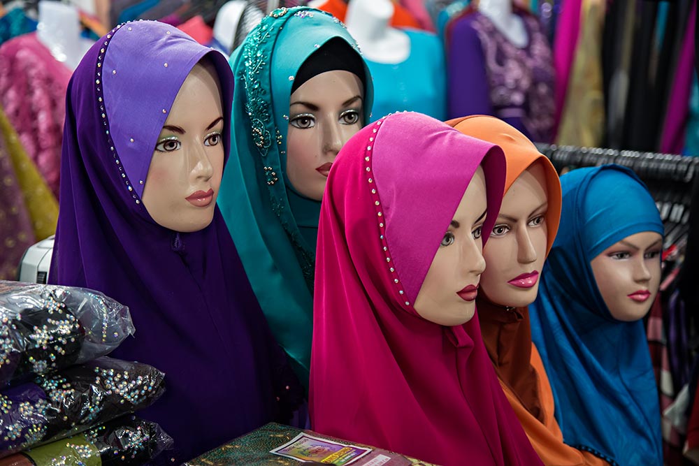 Colourful headscarfs can also be found at Chow Kit market in Kuala Lumpur, Malaysia.