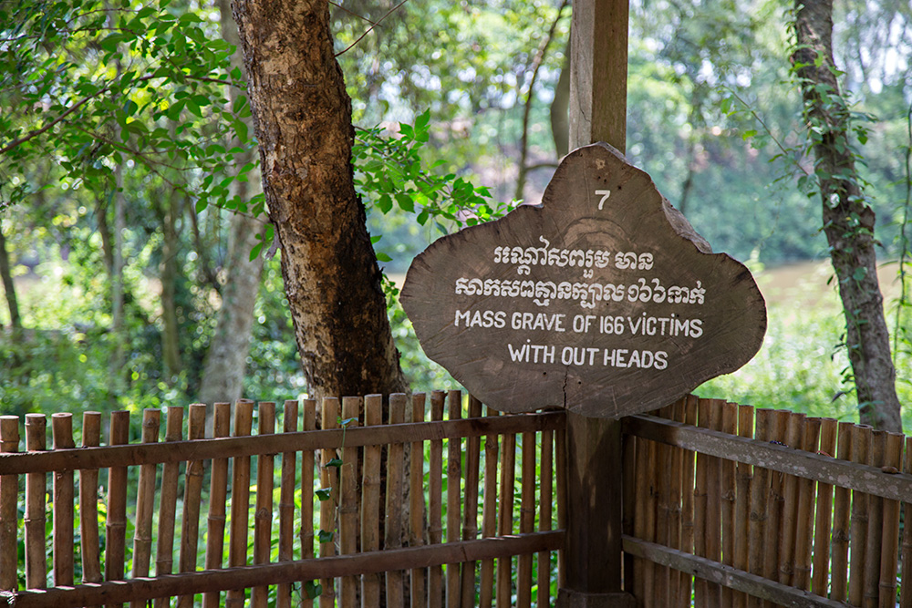 Mass grave at the Killing Fields of Choeung Ek in Phnom Penh, Cambodia.