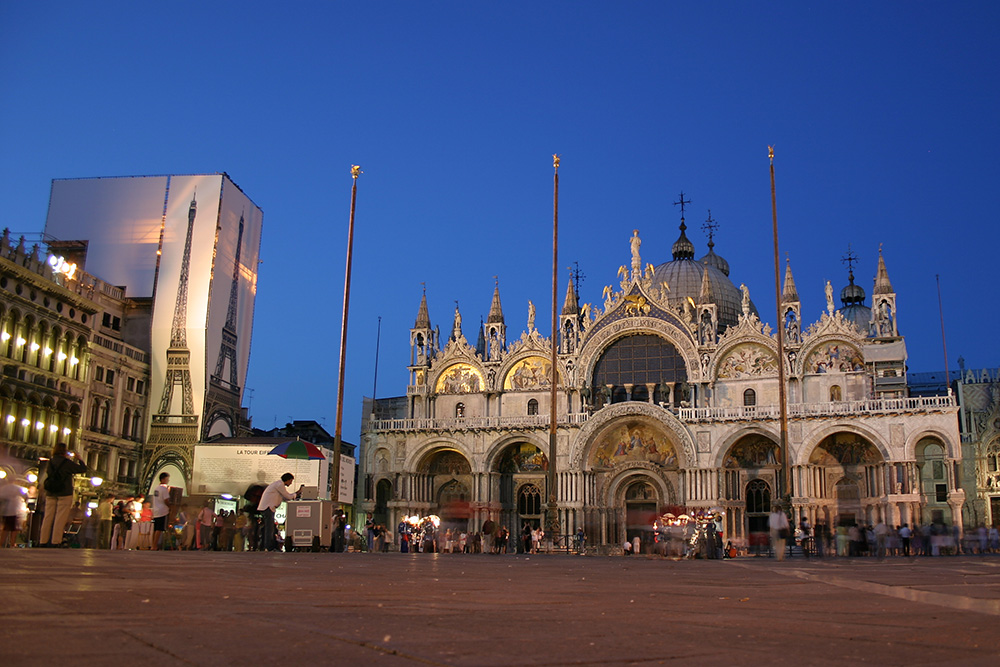Basilica San Marco in Venice is the most famous of the city's churches and one of the best known examples of Italo-Byzantine architecture.