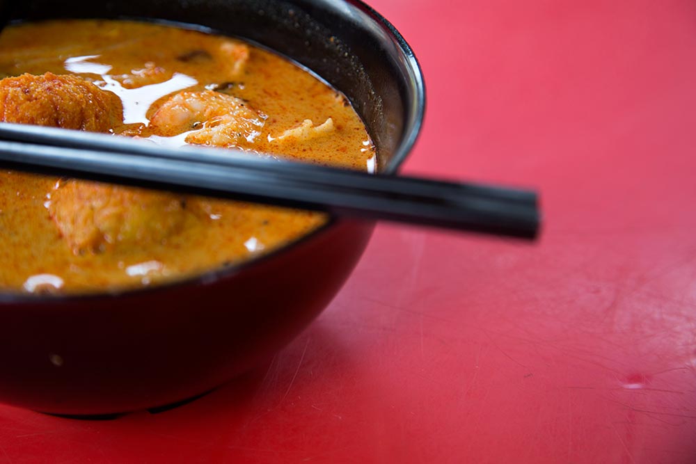 Laksa soup at a street vendor in Kuala Lumpur.