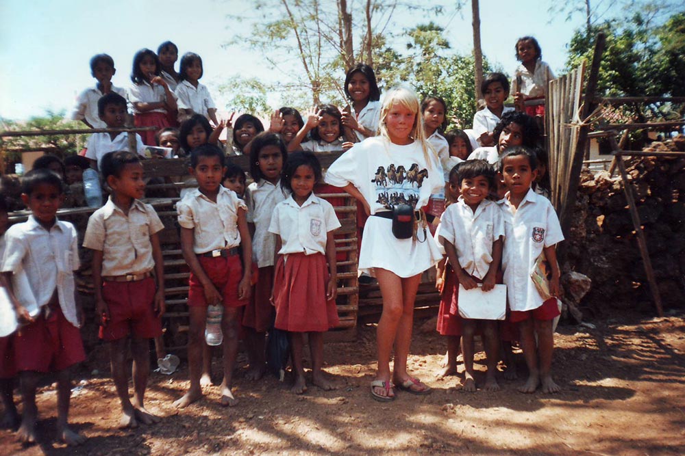 In Timor with a lot of school kids.