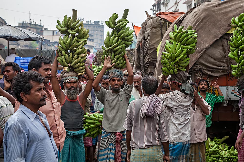 Hard working men at Mechua Market in Kolkata, India.