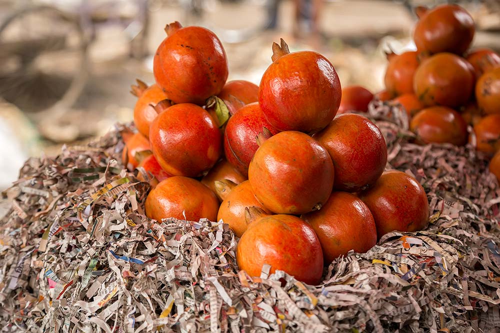 Fresh pomegranate at Mechua Market in Kolkata, India.