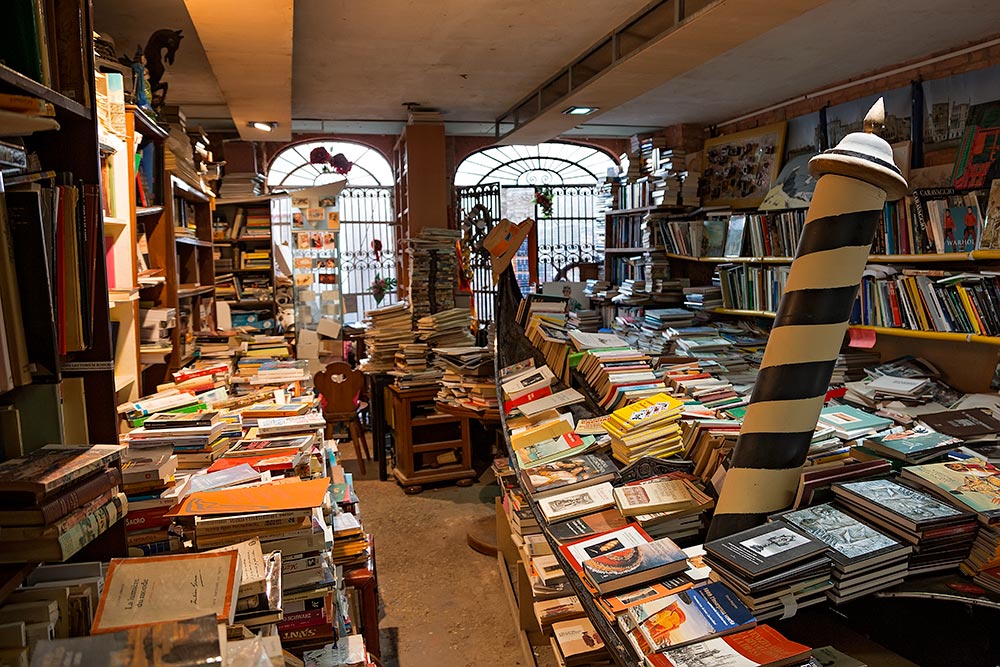 The bookstore "Libreria Acqua Alta" in Venice makes quite the impression.