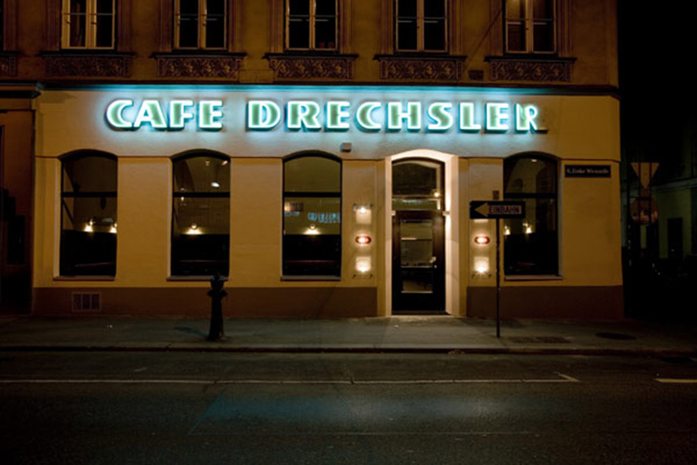 Outside the Café Drechsler, Vienna.