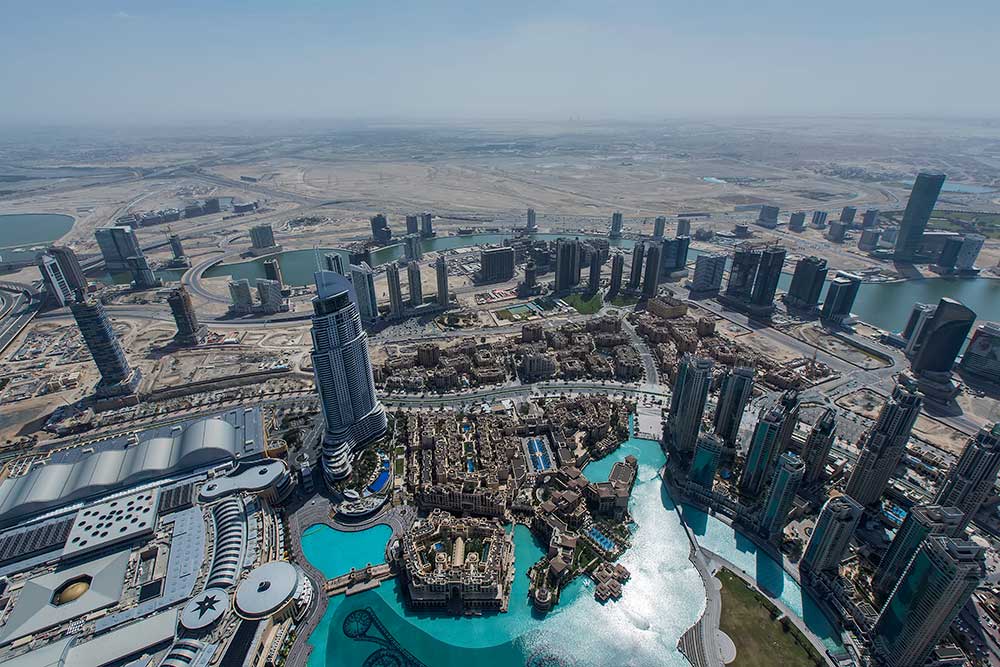 The view from "At the Top" in the Burj Khalifa in Dubai.